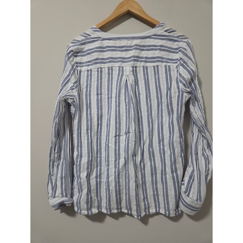 Tommy Hilfiger Blue White Striped Eyelet Lace Henley Long Sleeve Blouse Top - Picture 6 of 13